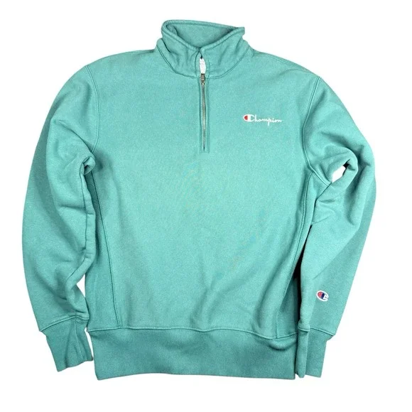 Champion Sweater Mens Small 1/4 Zip Pullover Sweatshirt Teal Green Reverse Weave - Picture 2 of 6